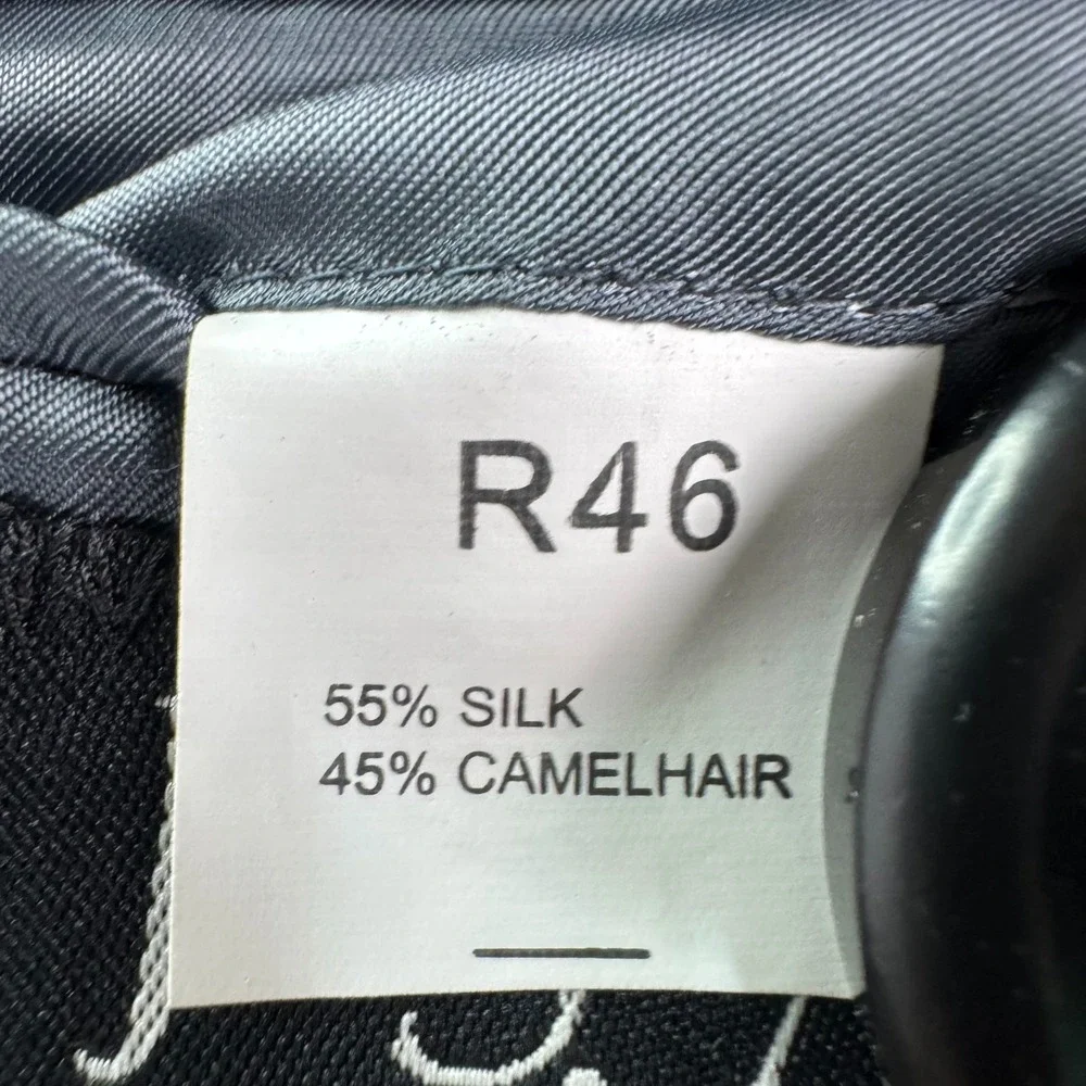 Jos A Bank Signature Sport Coat 46R Silk Camel Hair Herringbone Gray Blazer